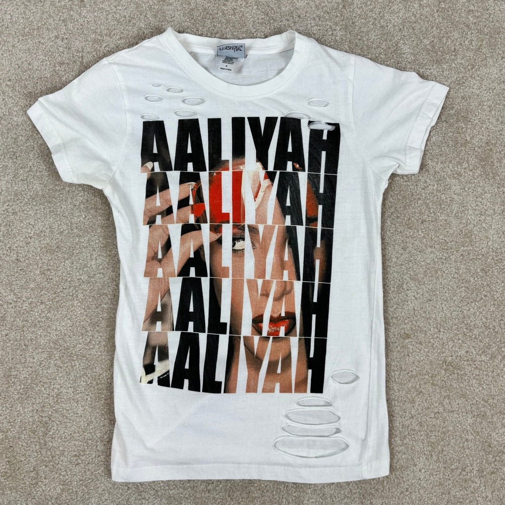 Popular Sports Aaliyah Graphic‎ T-Shirt White Distressed 100% Cotton Womens Med